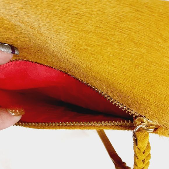 Elaine Turner Cam Crosssbody Bag Calf Hair Golden Flag Handbag with Dust Bag - Picture 11 of 16